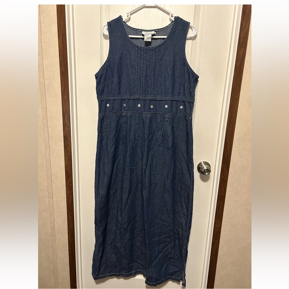 Vintage Country Wear Casuals Denim Shift Dress Sleeveless Button Accents Size L